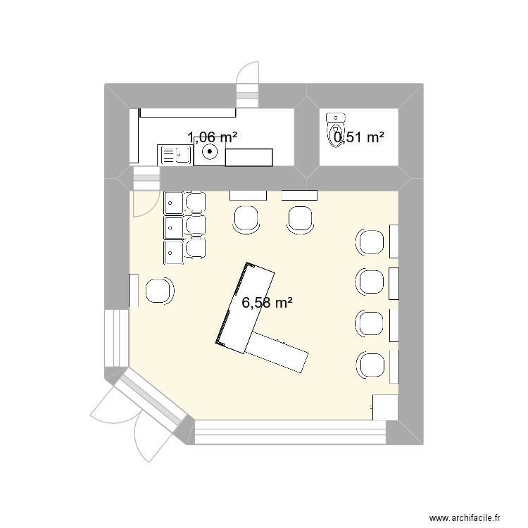 salon coiffandco. Plan de 3 pièces et 8 m2