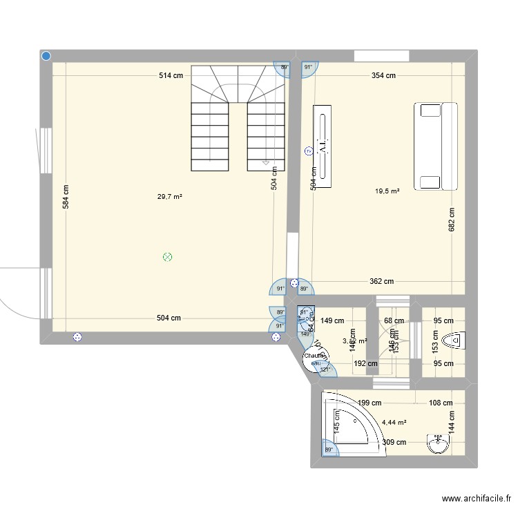 lemmy. Plan de 4 pièces et 57 m2