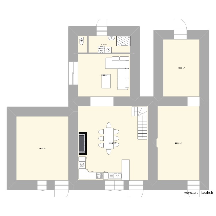 basse touche rénov. Plan de 6 pièces et 126 m2