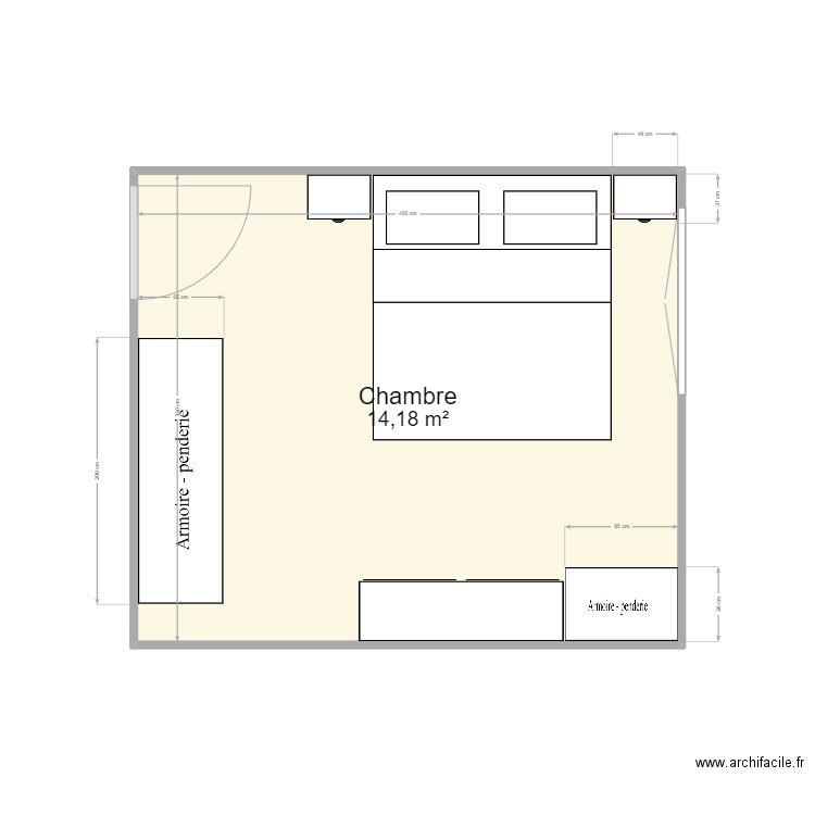 chambre new. Plan de 1 pièce et 14 m2