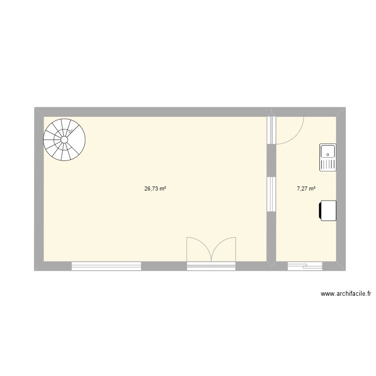 plan magasin. Plan de 2 pièces et 34 m2