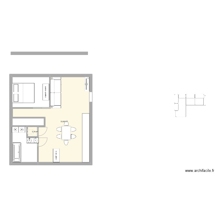 rdc. Plan de 2 pièces et 35 m2