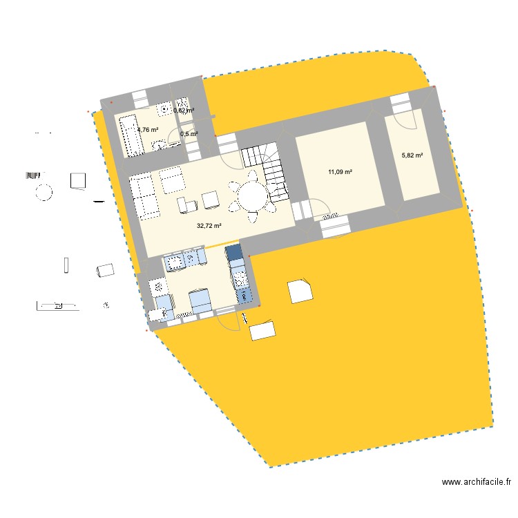 PRIEUX RDC sans agrandissement cuisine 1. Plan de 6 pièces et 56 m2