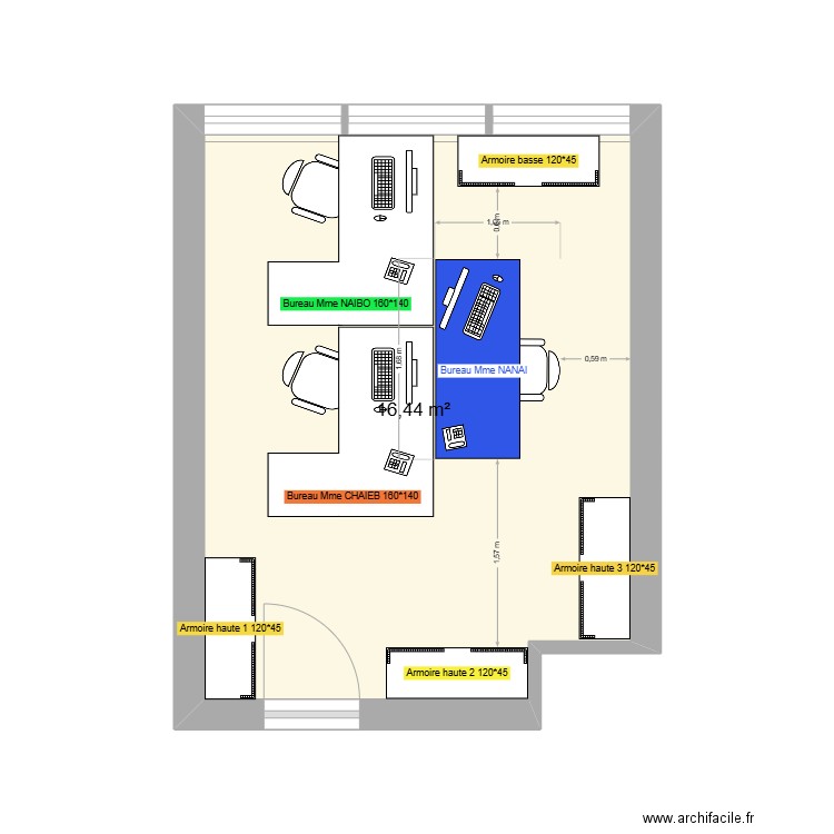 bureau 120. Plan de 1 pièce et 16 m2