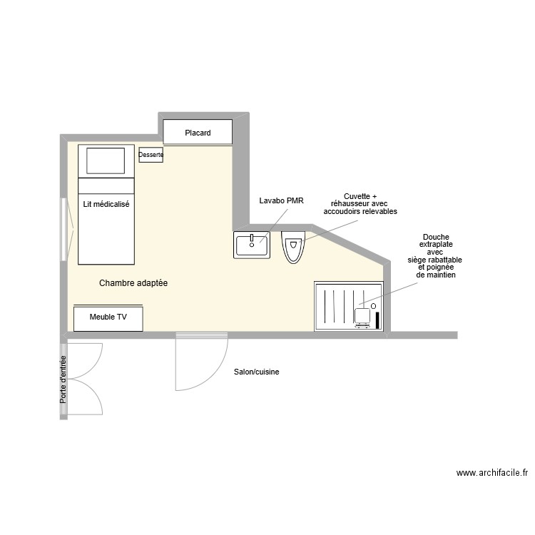 MEDOU François salle d'eau adaptation. Plan de 1 pièce et 12 m2