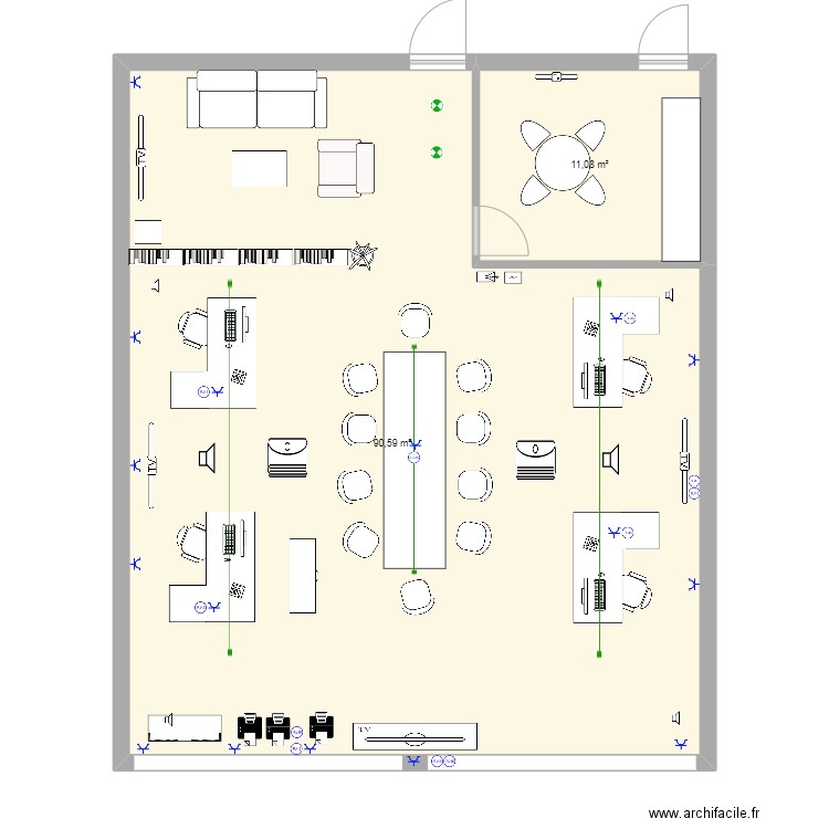 bureau TST technique 2. Plan de 2 pièces et 102 m2