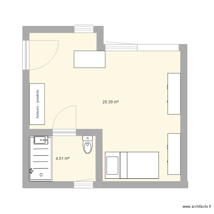 studio chantal base plan actuel. Plan de 2 pièces et 30 m2