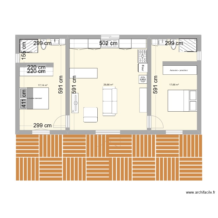 saly. Plan de 3 pièces et 64 m2