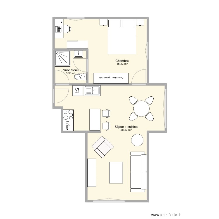 App.Estavayer. Plan de 3 pièces et 47 m2