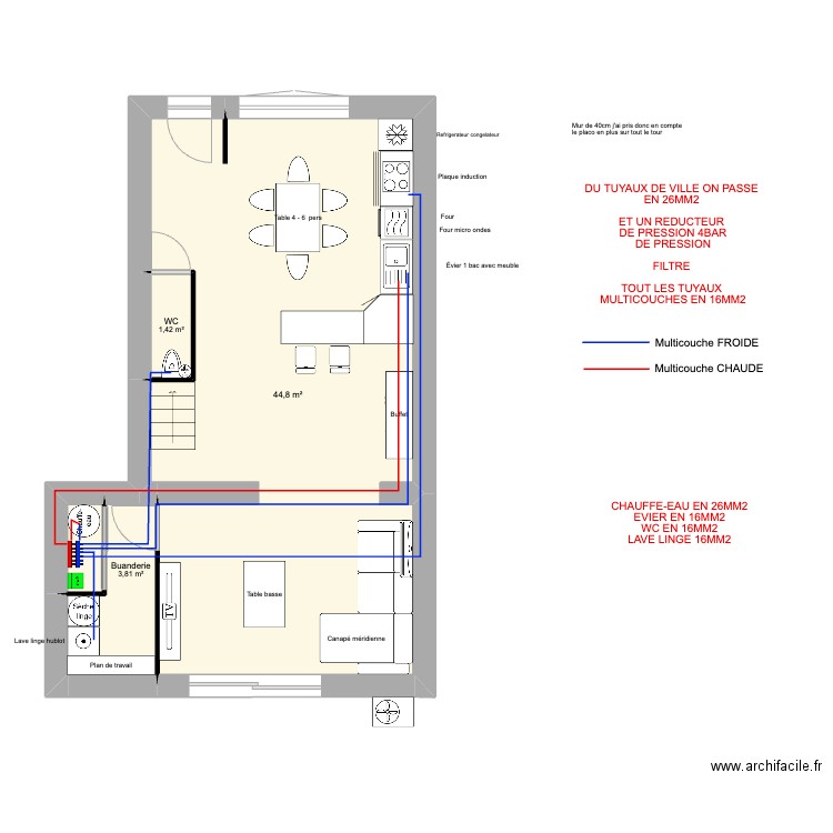 festigny VENTE RDC PLOMBERIE. Plan de 4 pièces et 51 m2