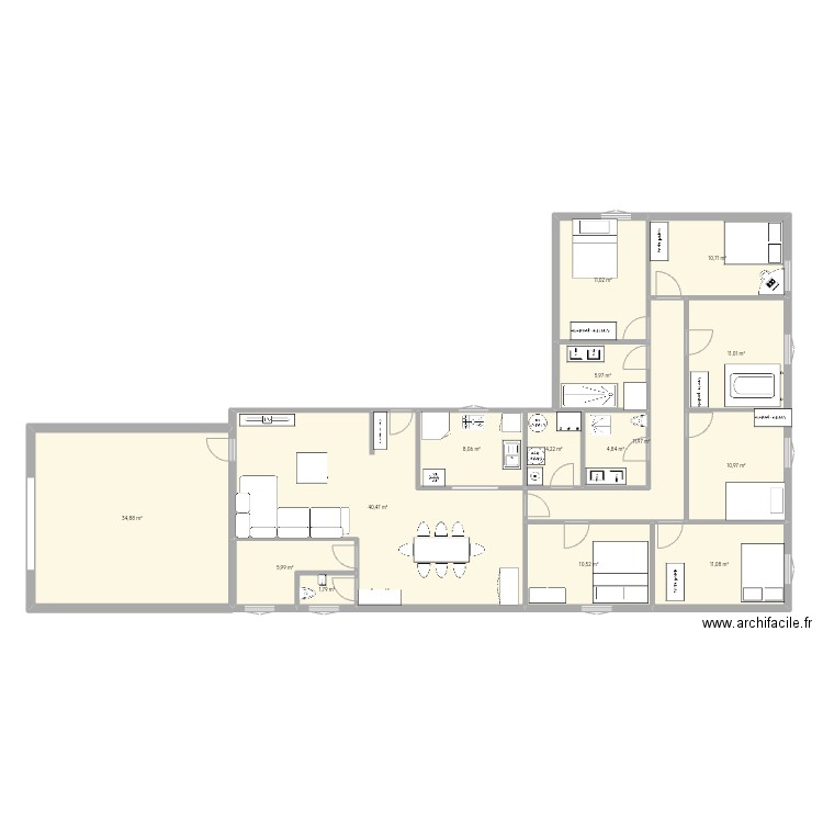 maison 6 chambre plan 2. Plan de 15 pièces et 184 m2