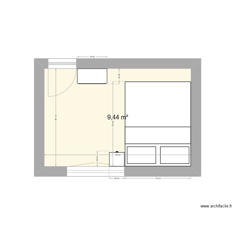 Chambre. Plan de 1 pièce et 9 m2