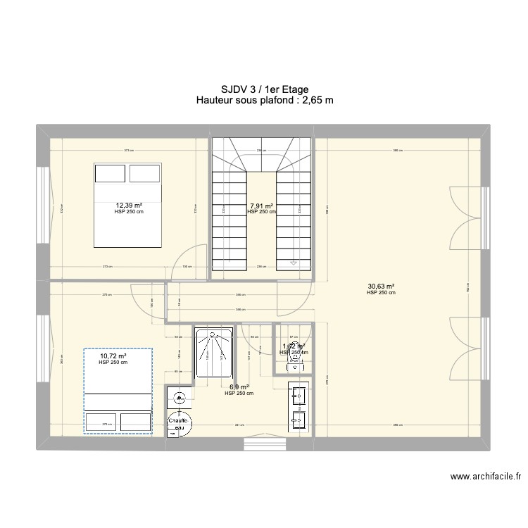 SJDV3 1 etage V1-5. Plan de 6 pièces et 70 m2