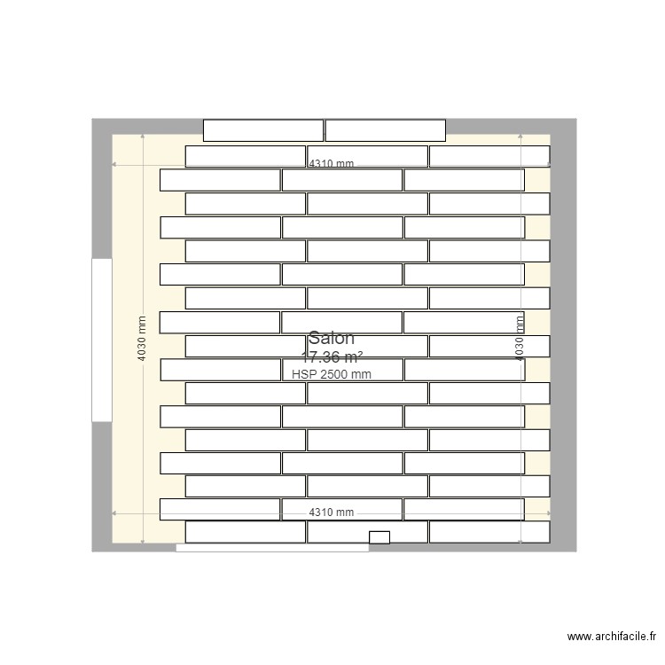 SALON carrelage debut droit fini. Plan de 1 pièce et 17 m2