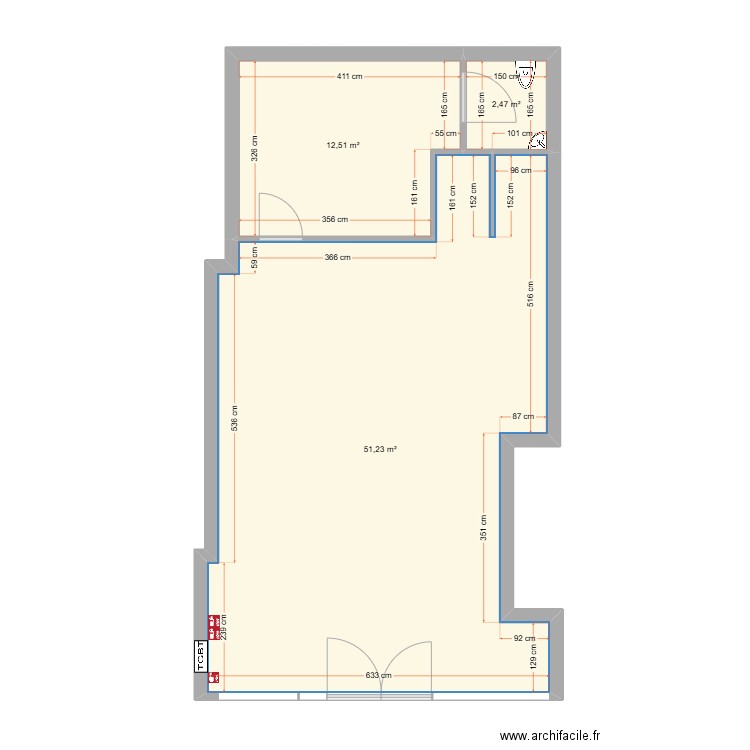 lot grande galerie cabine solaire. Plan de 3 pièces et 66 m2