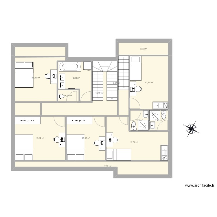 TilleulsEtage. Plan de 13 pièces et 102 m2