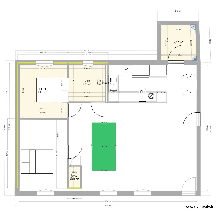 maison avec aménagement. Plan de 5 pièces et 19 m2