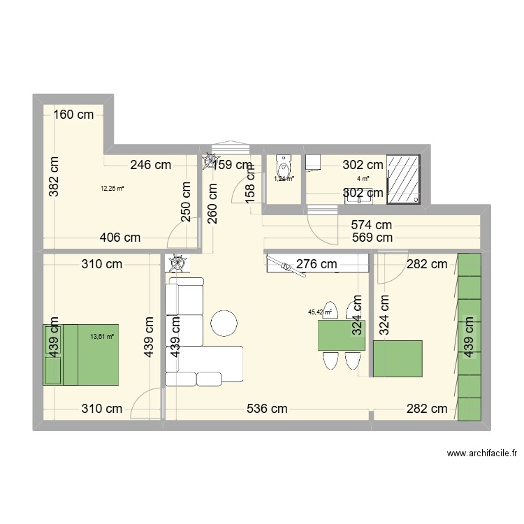 Appartement. Plan de 5 pièces et 77 m2