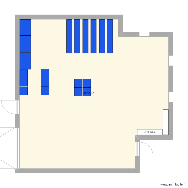 magasin. Plan de 1 pièce et 69 m2