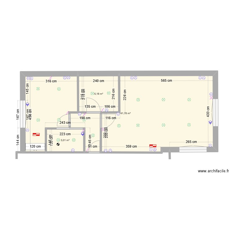 ext_elec_general. Plan de 3 pièces et 50 m2