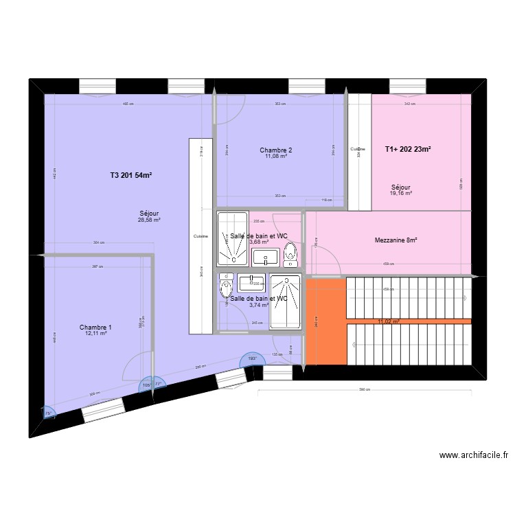 Liberté étage 2 V2. Plan de 7 pièces et 89 m2