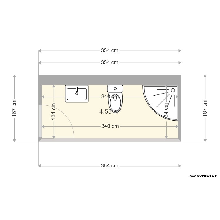 SDB nouvelle. Plan de 1 pièce et 5 m2