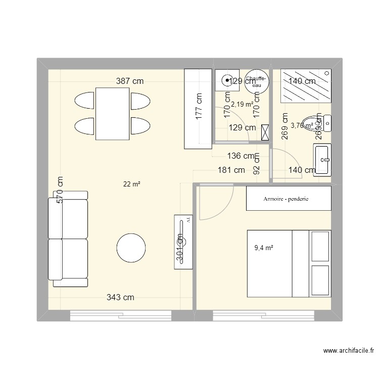 garage. Plan de 4 pièces et 37 m2