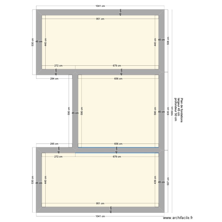 plan de fondations . Plan de 3 pièces et 122 m2