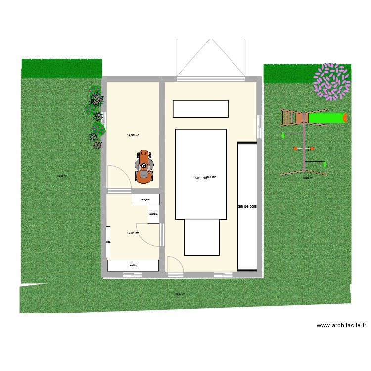 garage tracteur 2. Plan de 3 pièces et 72 m2