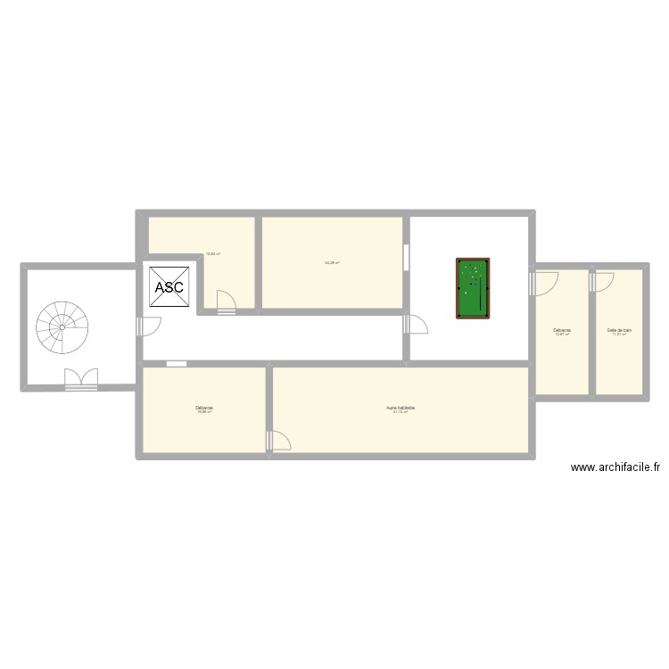  rez-de-chaussée. Plan de 6 pièces et 122 m2