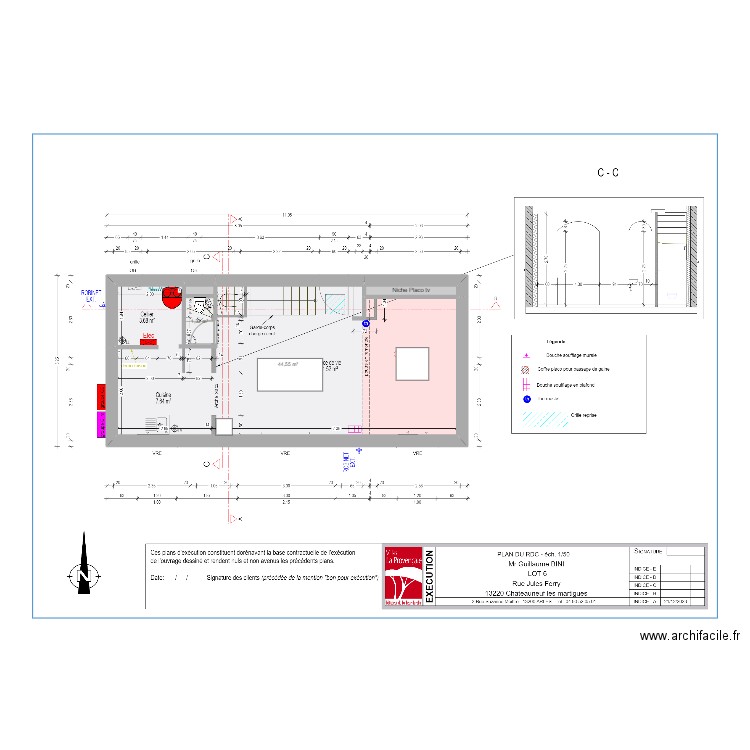 modif perso RDC. Plan de 4 pièces et 47 m2