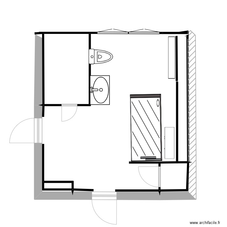 SALLE DE BAIN APRES TRAVAUX. Plan de 5 pièces et 23 m2