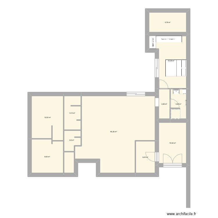 Extension 1. Plan de 11 pièces et 121 m2