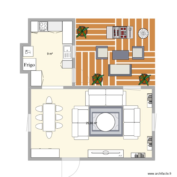 rdc . Plan de 2 pièces et 35 m2