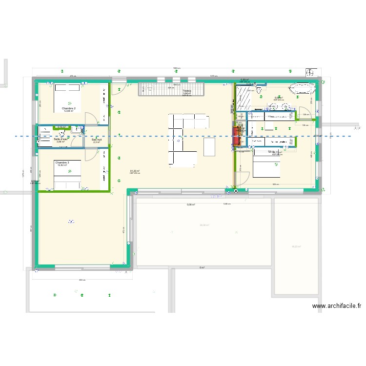 Cloisonnement insert cheminée . Plan de 26 pièces et 375 m2