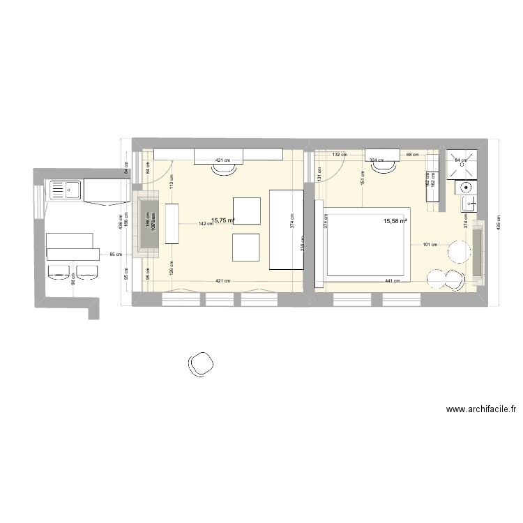 Plan maisonnette Uzes bis. Plan de 2 pièces et 32 m2