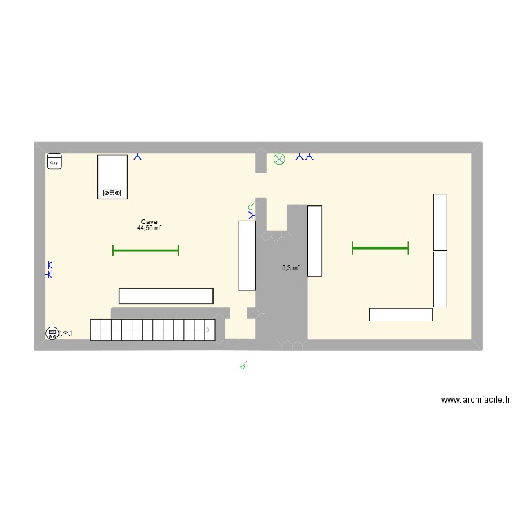 CAVE. Plan de 2 pièces et 45 m2