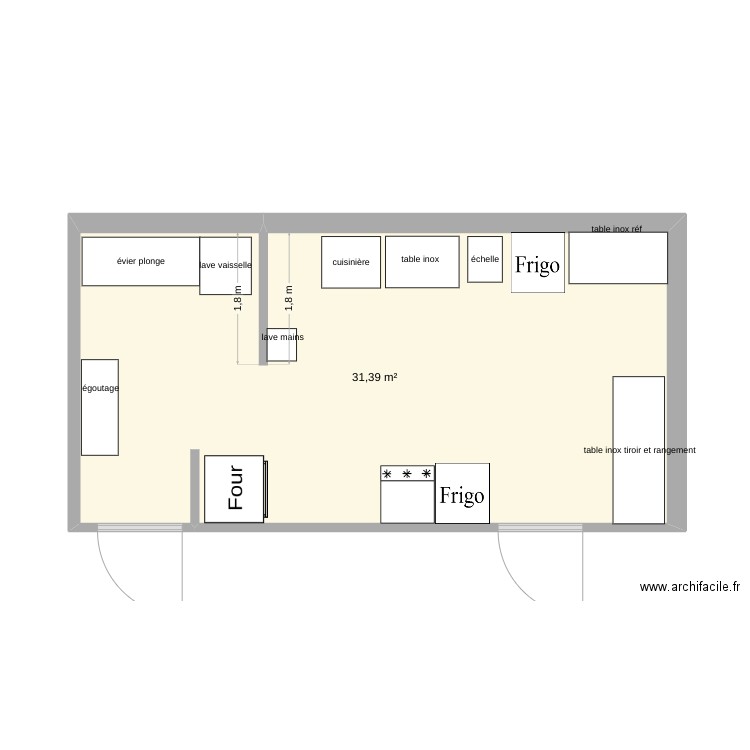 labo. Plan de 1 pièce et 31 m2