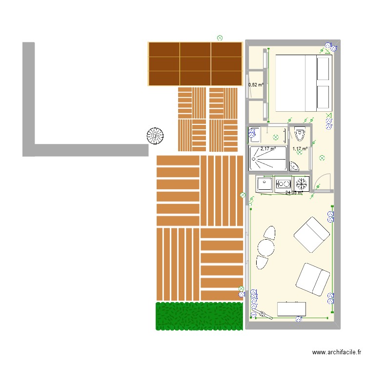 maisonnette sans musure electricite. Plan de 4 pièces et 28 m2