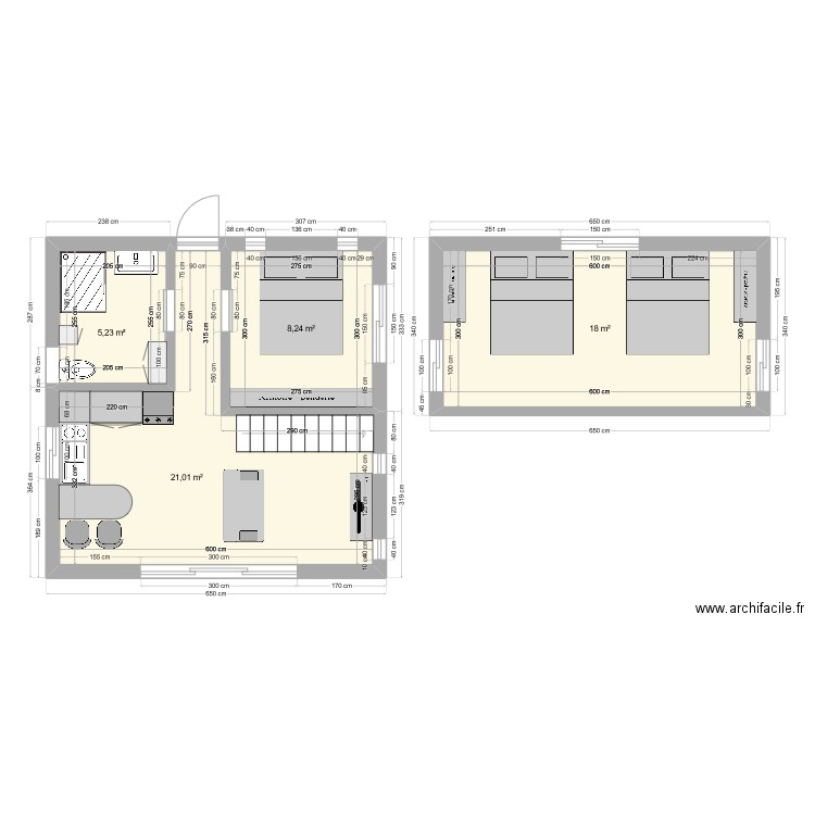 Huahine. Plan de 4 pièces et 52 m2