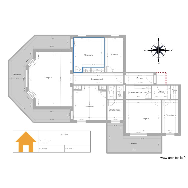 OLIVIER. Plan de 19 pièces et 165 m2