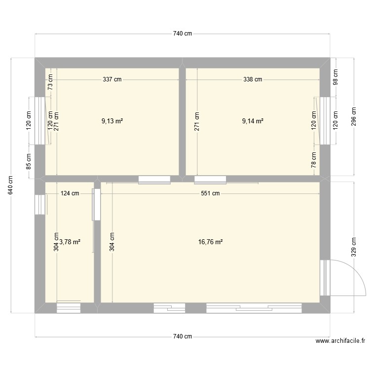 studio 40 m2. Plan de 4 pièces et 39 m2