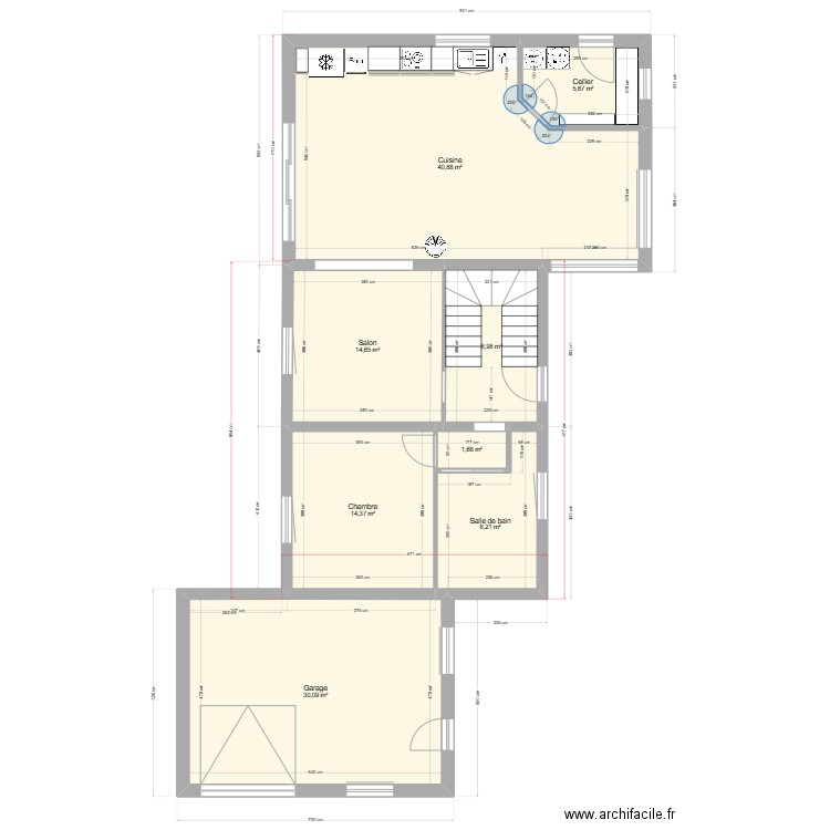 Troisgots implantation cuisine et menuiseries+archi bis. Plan de 20 pièces et 226 m2