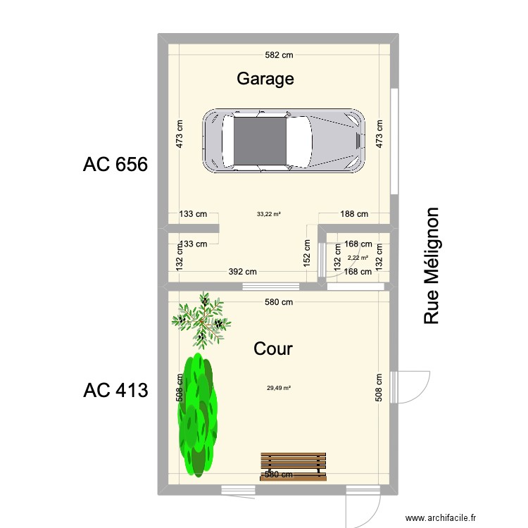 cour marcelle 2. Plan de 3 pièces et 65 m2