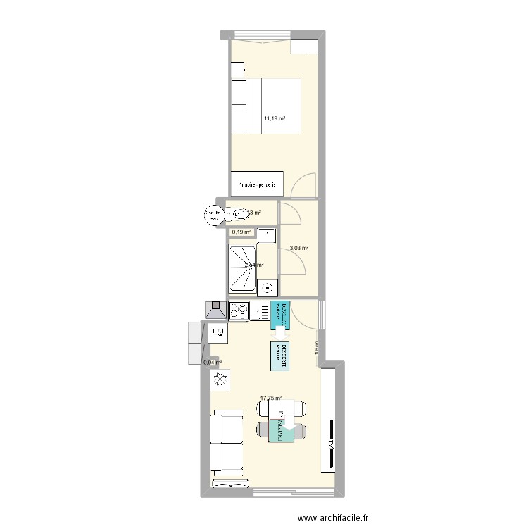 T2 CUNEO V2 après. Plan de 7 pièces et 36 m2