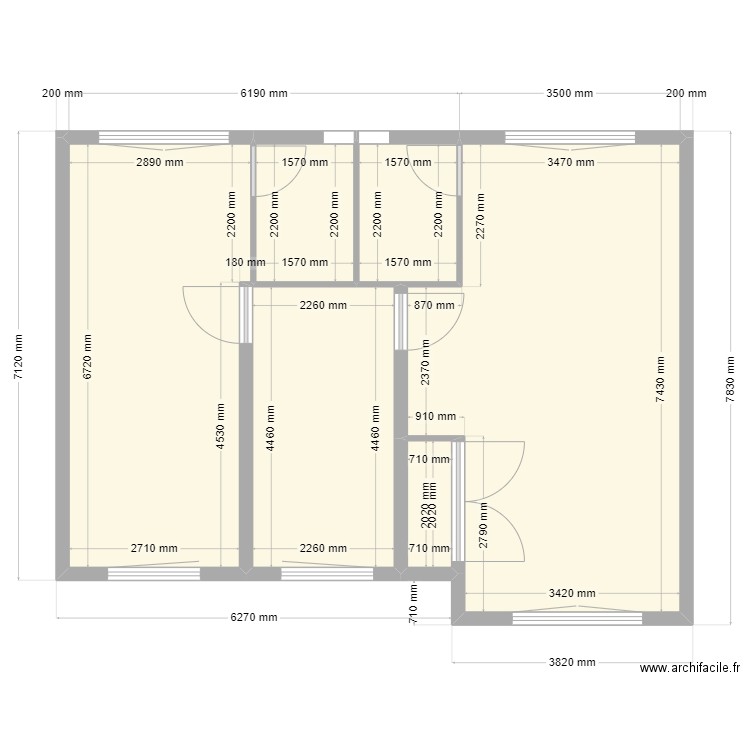 Etage. Plan de 6 pièces et 65 m2