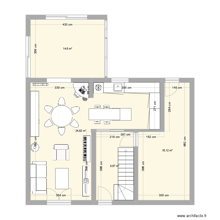 maison 1. Plan de 4 pièces et 74 m2