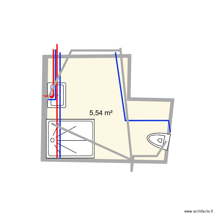 salle de bain wc. Plan de 1 pièce et 6 m2