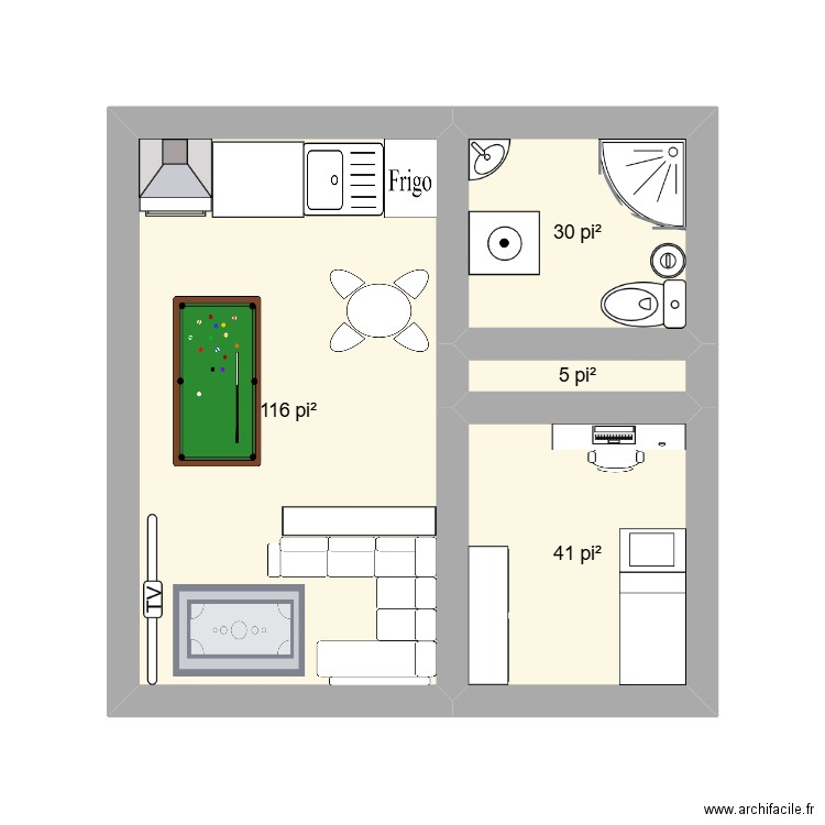 travaille classe. Plan de 4 pièces et 18 m2