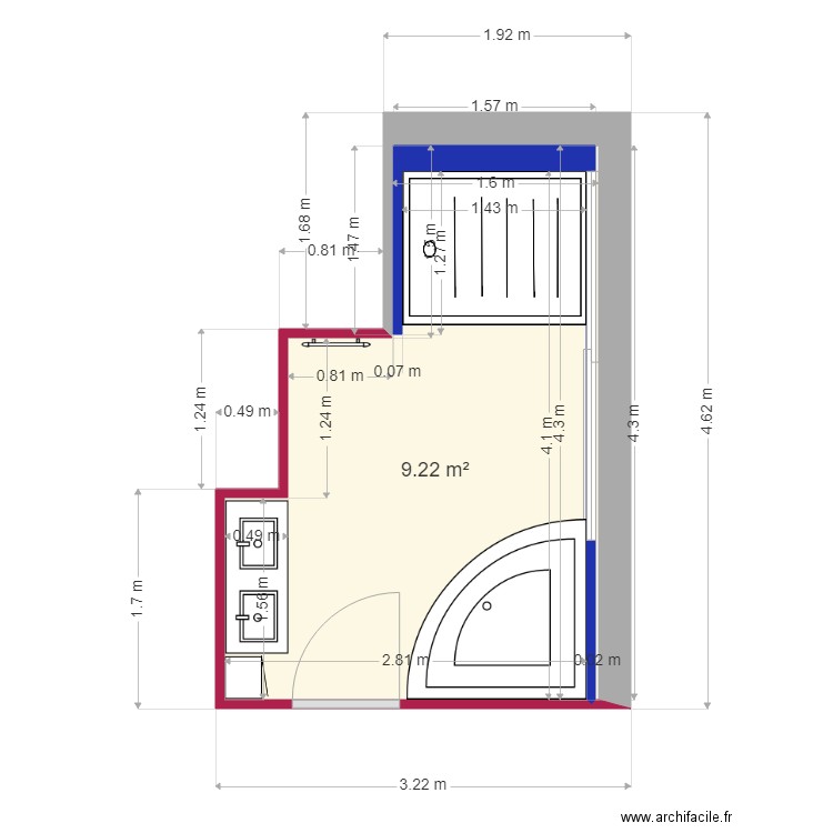 delot. Plan de 1 pièce et 9 m2